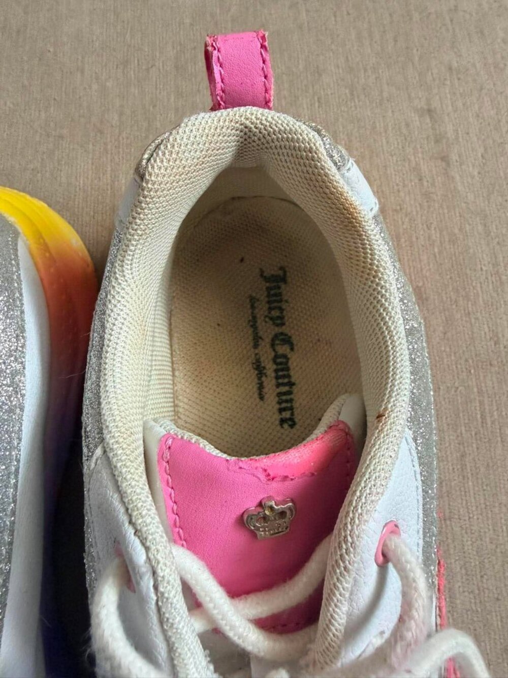 Juicy Couture Deluxe Rainbow Platform Sneakers | White Glitter Y2K - Picture 6 of 8
